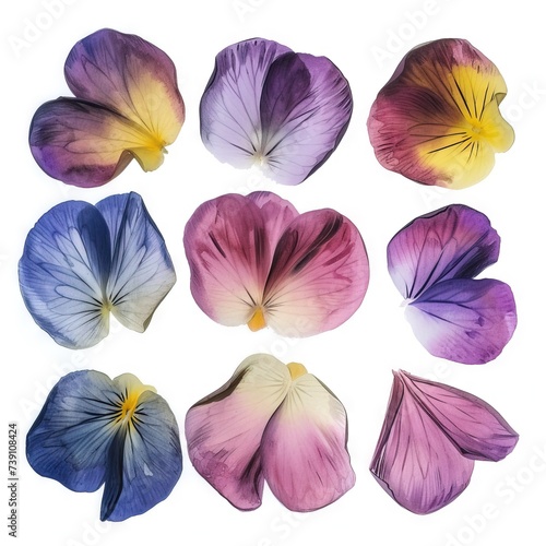 A group of colorful petals. A vibrant colored bouquet of purple, violet, magenta, lilac and more petals creates a whimsical and enchanting display of nature's beauty