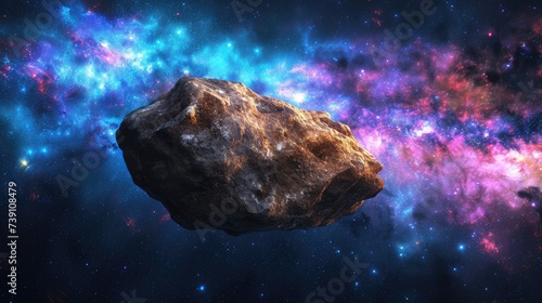 Witness a comet in outer space, a large stone against a nebula backdrop. Ai Generated