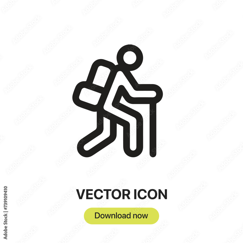 Hiker icon vector. Linear-style sign for mobile concept and web design. Hiker symbol illustration. Pixel vector graphics - Vector. Hiker icon vector. Linear-style sign for mobile concept and web design. Hiker symbol illustration. Pixel vector graphics - Vector.