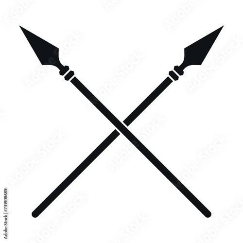 Crossed spears, isoalalted vector icon. Modern design, emblem element.