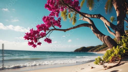  Tree on the beach, beach wallpaper, sea landscape and tree wallpaper, beach background, a beautiful sea on whose shores there are many plants and trees