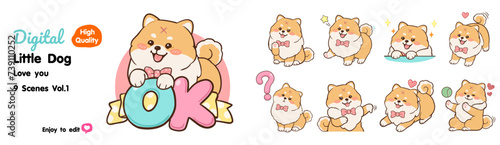 Collection of cute cartoon dogs love you