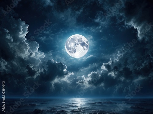 Moonlit Sky Embraced by Clouds.