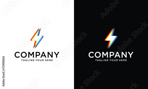 Abstract Initial Letter S logo and Flash Bolt Energy negative space style. on a black and white background.