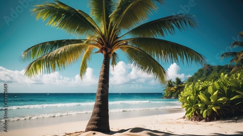 Palm tree on the beach  beach wallpaper  sea landscape and coconut tree wallpaper  beach background  a beautiful sea on whose shores there are many plants and trees