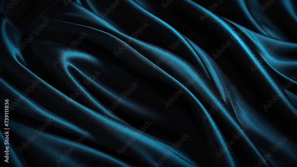Fototapeta premium Wavy folds of luxurious satin velvet, elegant and smooth black abstract silk texture folds background