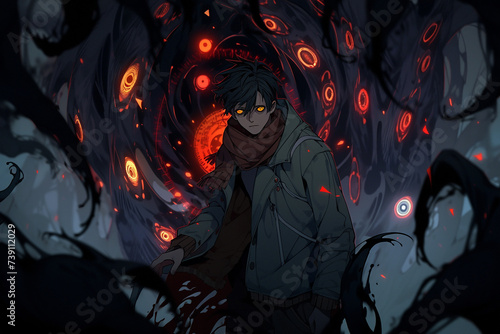 the man wearing the cursed seal, full of fear