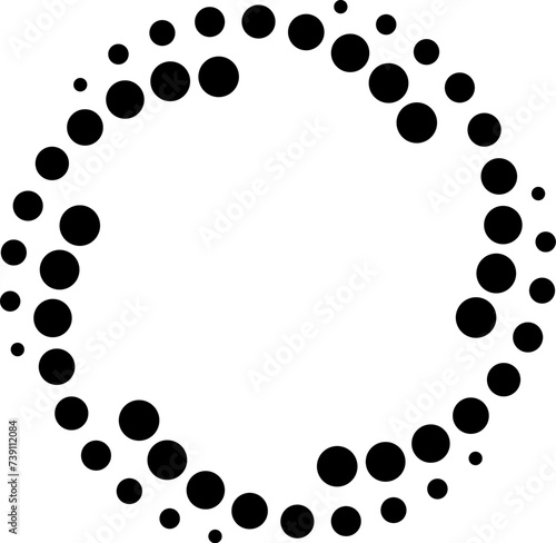 Dot gradient round spiral frame. Halftone effect vortex circle icon with dotted pattern. Progress round loader. Half tone abstract circle border. Vector illustration isolated on the white background.