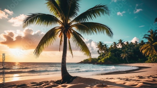 Palm tree on the beach  beach wallpaper  sea landscape and coconut tree wallpaper  beach background  a beautiful sea on whose shores there are many plants and trees