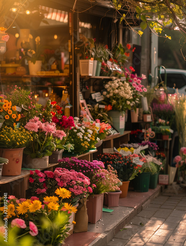 Cozy urban florist shop adorned with colorful flowers © PhotoPhantasm