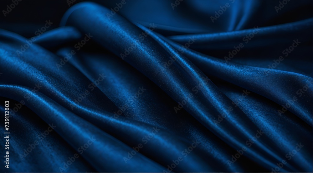 Obraz premium Wavy folds of luxurious satin velvet, elegant and smooth blue abstract silk texture folds background