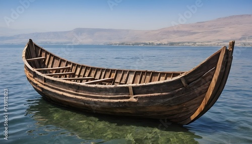 wooden boat from bible period on the Sea of Galilee  Israel