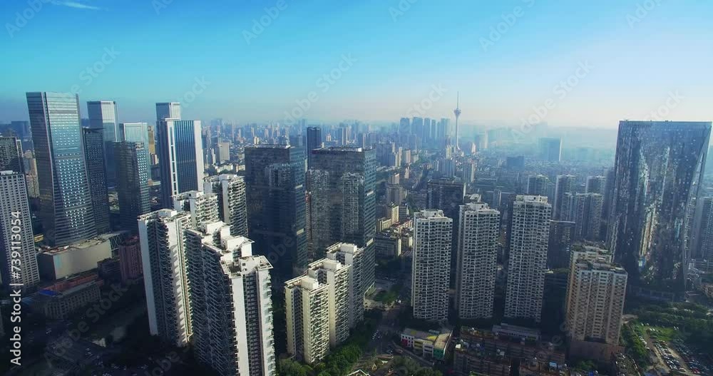 aerial view of the downtown cityscape of Chengdu China in the morning aerial view of the downtown cityscape of Chengdu China in the morning