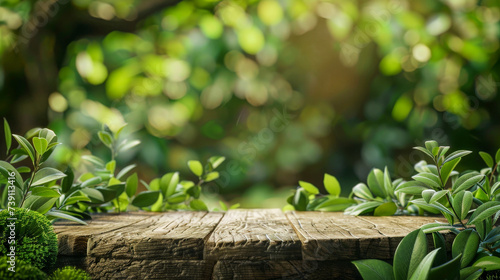 Podium for product in nature tropical forest garden green plant.