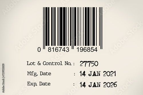 Tableau sur toile Expiry date and manufacturing date with bar code.