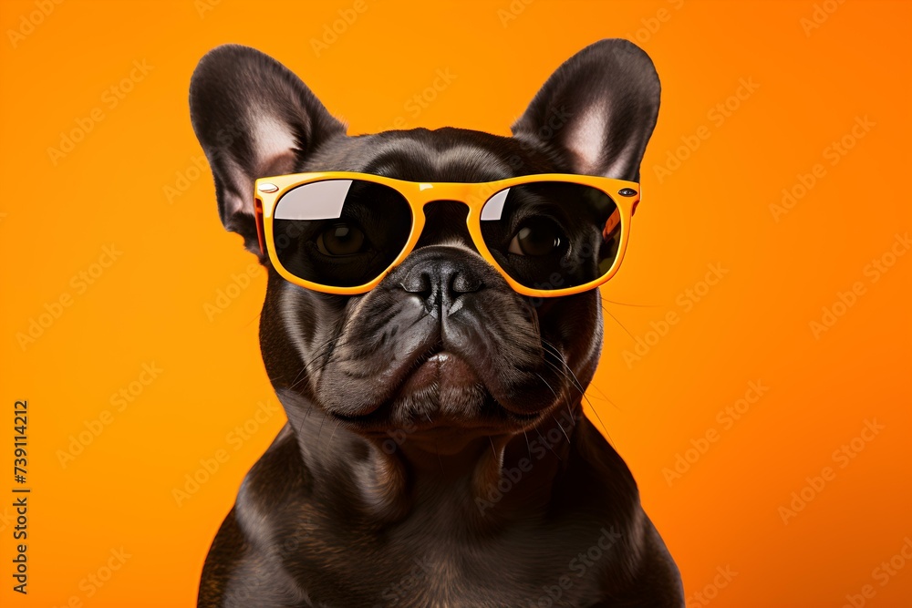 French Bulldog Wearing Sunglasses: Exploring Breed Standards and Benefits of Dog Accessories. Concept French Bulldog, Breed Standards, Dog Accessories, Sunglasses, Benefits