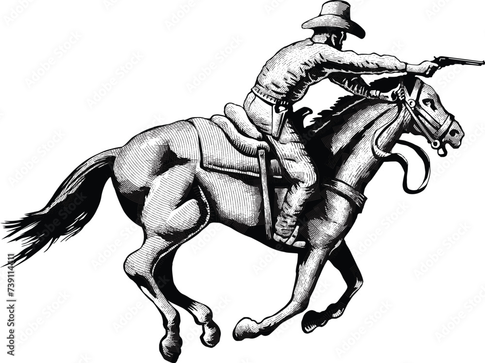 cowboy in a hat on a horse shooting from a revolve cowboy in a hat on a horse shooting from a revolve