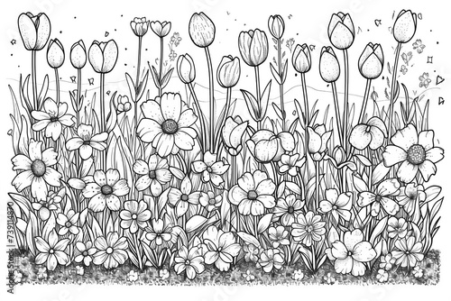 Coloring Pages of Flower in garden 