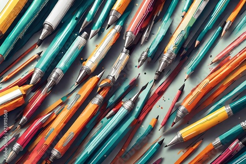 A close-up HD image of a colorful minimalistic illustration of a mechanical pencil with a sleek, modern design