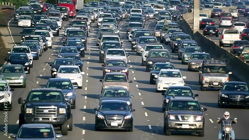 Traffic jam and congestion during morning rush hour on Los Angeles freeway, California