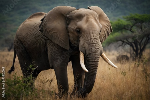 Wildlife Wonders  The Majestic Elephant and its Tranquil Existence in the African Wilderness  generative AI