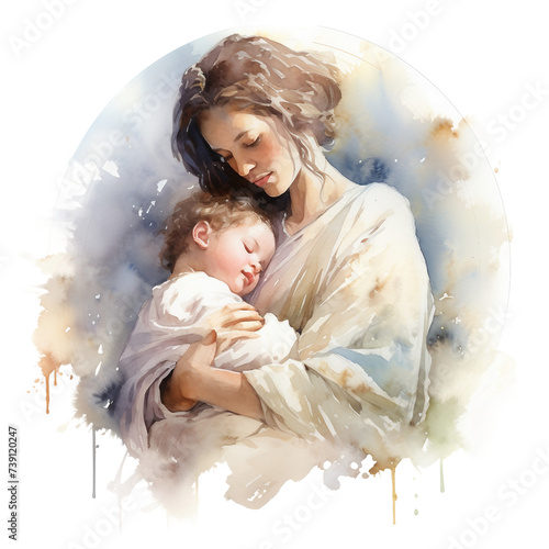 Watercolor print of Jesus, child with angel wings