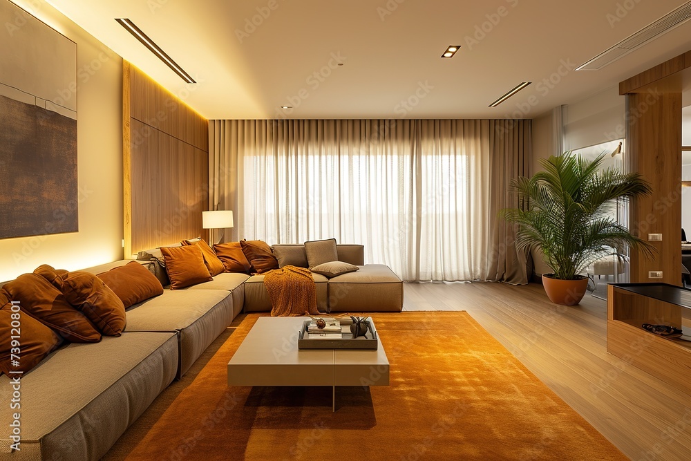 Interior of living room with sofa, modern home.