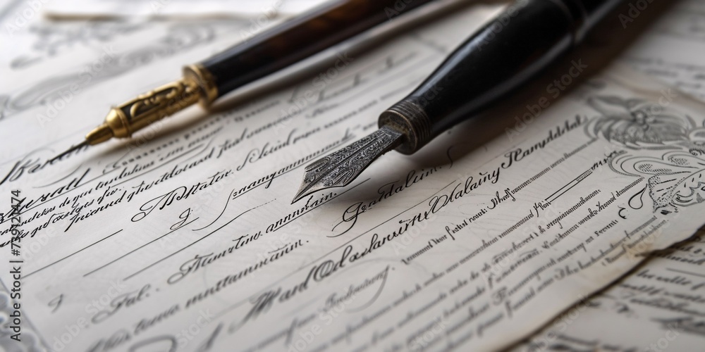 Imitation signature specimens featuring hand-drawn autographs and inked handwritten text on official papers, certificates, and agreements. Imitation signature specimens featuring hand-drawn autographs and inked handwritten text on official papers, certificates, and agreements.