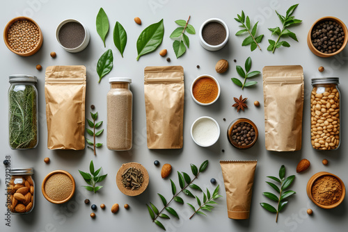 Biodegradable and compostable packaging materials minimizing environmental impact in the product lifecycle. Concept of eco-friendly packaging. Generative Ai.