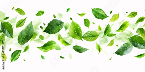 Eco-friendly illustration featuring fluttering verdant foliage, herbal tea, and biodegradable beauty products.