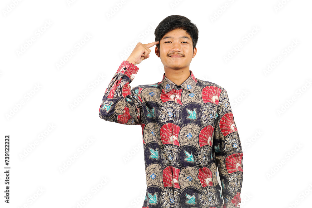 PNG Image of A young boy wearing Batik with expression PNG Image of A young boy wearing Batik with expression