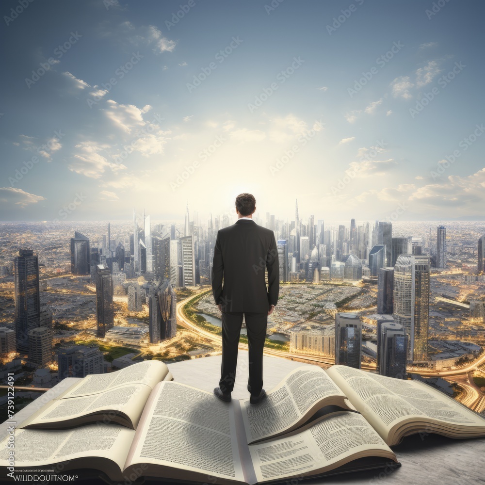 Man Standing on Top of an Open Book, Reading Man Standing on Top of an Open Book, Reading