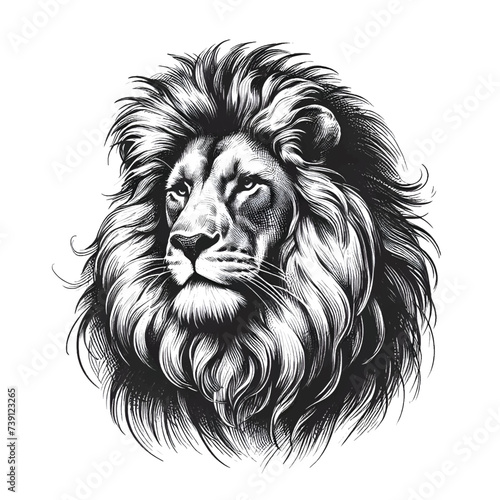 Lion sketch, drawing black and white, tattoo, vector illustartion on a white background