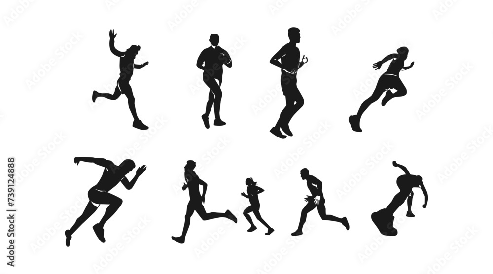 set of silhouettes of running athletes set of silhouettes of running athletes