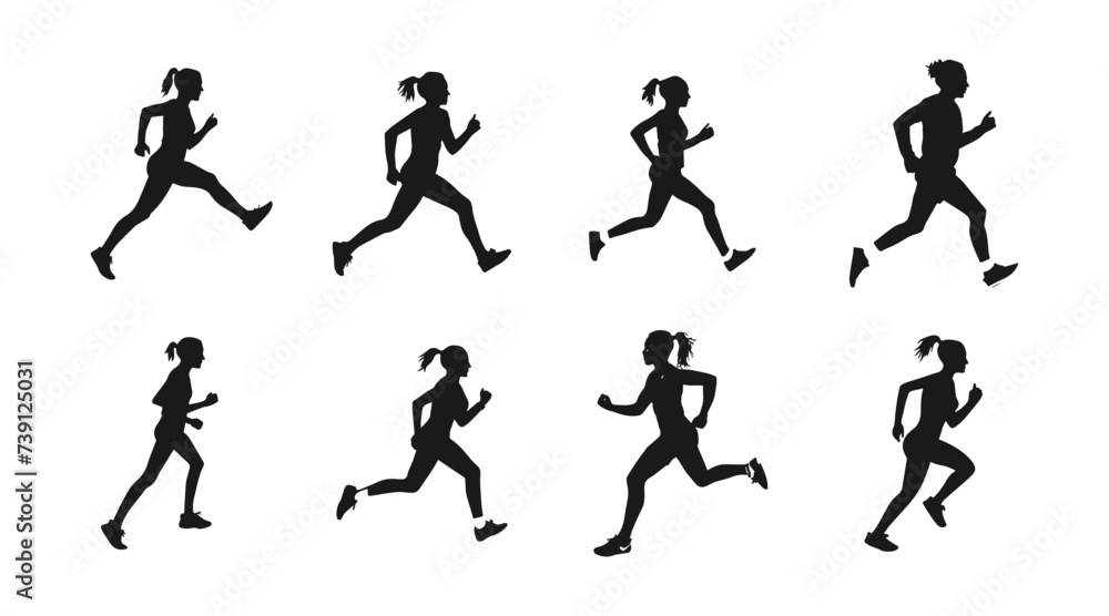 set of silhouettes of running athletes set of silhouettes of running athletes