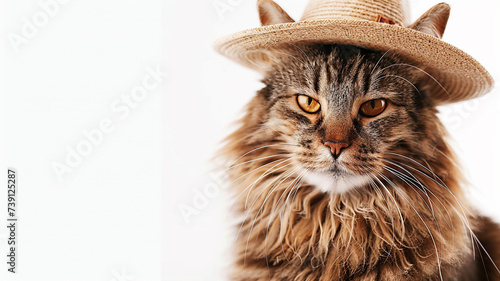 Cute cat with hat on white background