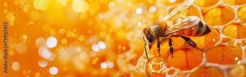 Bee on Honeycomb in Sun