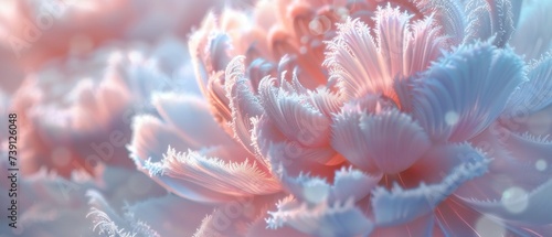 Glacial Petal Whirl: Peony's petals whirl in a glacial dance, their delicate forms glistening with frost.