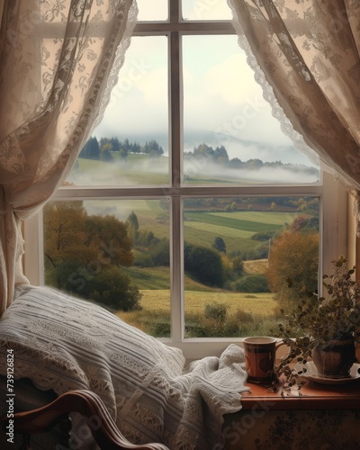 Bedroom With Large Window Overlooking Countryside