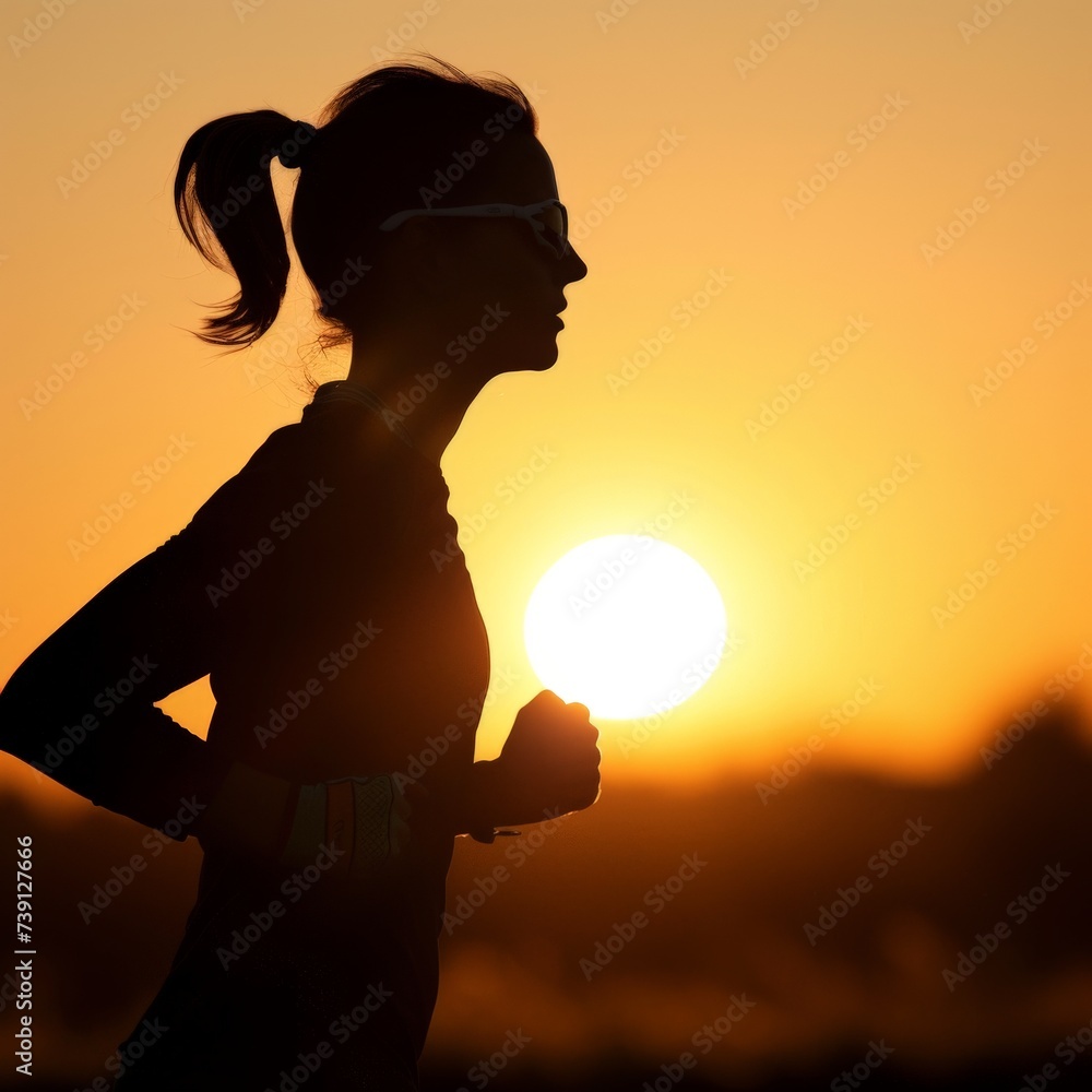 Woman Running Silhouette at Sunset