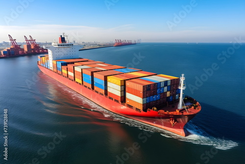 A container ship carrying containers on the ocean