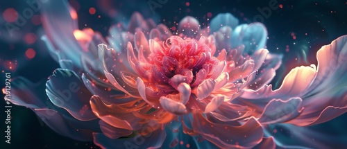 Radiant Peony Cosmos: Peony's beauty shines with luminescent ferrofluids and stardust, a radiant cosmic wonder.