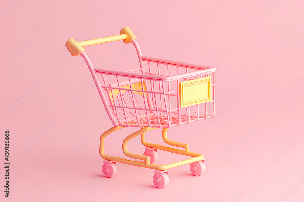 3D empty shopping cart for purchases on pastel background. Minimal design, cartoon creative icon. Sale, Black Friday concept, shopping season, purchase, discounts, shopaholic. Promotion, marketing 3D empty shopping cart for purchases on pastel background. Minimal design, cartoon creative icon. Sale, Black Friday concept, shopping season, purchase, discounts, shopaholic. Promotion, marketing