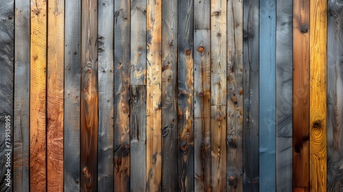 "Texture rustique : séquence de planches de bois colorées, ambiance authentique avec imperfections et noeuds."