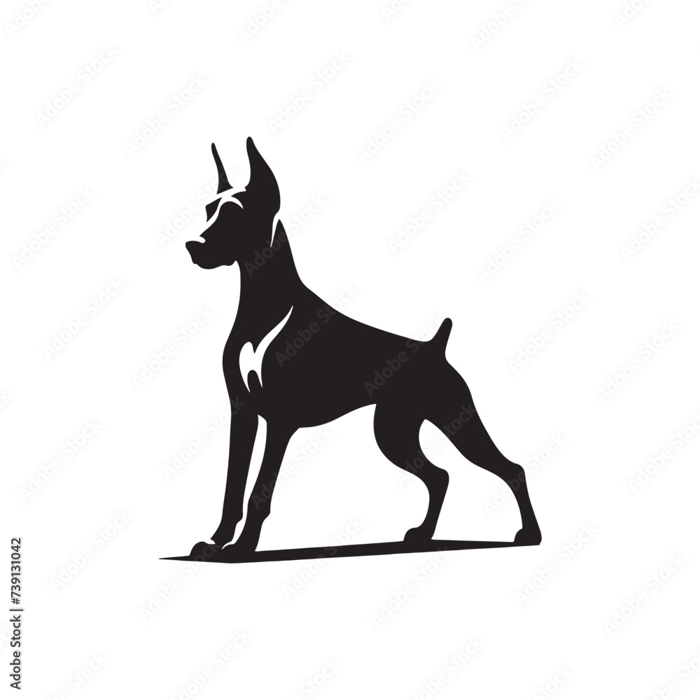 Doberman Elegance: Regal Silhouette of Pinscher Prowess - Doberman Pinscher Illustration - Doberman Pinscher Dog Vector Stock

