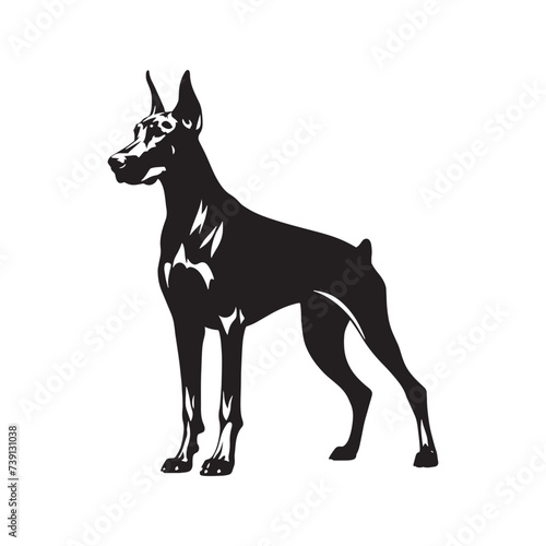 Doberman Pinscher Majesty: Graceful Silhouette in Moonlit Beauty - Doberman Pinscher Illustration - Doberman Pinscher Dog Vector Stock
