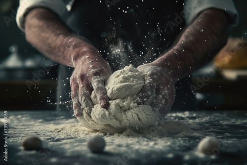 The rhythmic motion of a person kneading dough, shaping it with precision and care photo