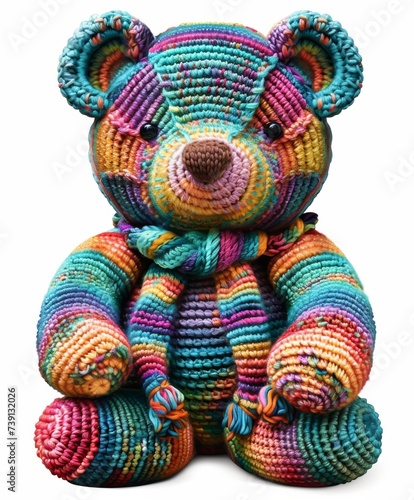 Illustration vector designs a handcrafted style amigurumi bear with detailed crochet patterns and vibrant yarn colors White background © Clipart Studio