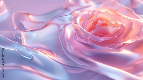Enchanting view: Macro of 3D wavy rose, icy pastel blend, delicate snow and ice.