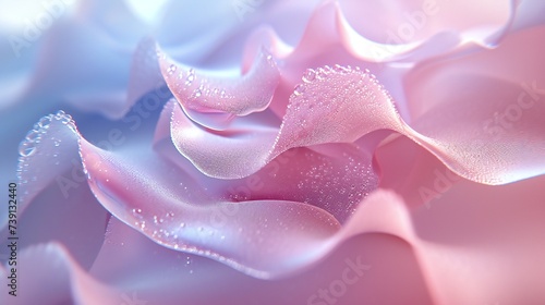 Macro shot of wavy rose petals, delicately covered in a glistening layer of frost and ice of winter.